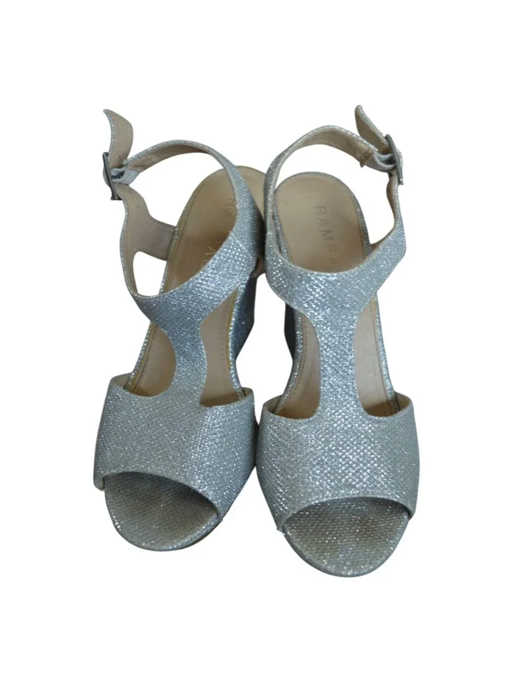 Rampage Candelas Silver Glitter Wedge Sandals Womens Size 6.5 Disco Party Dressy